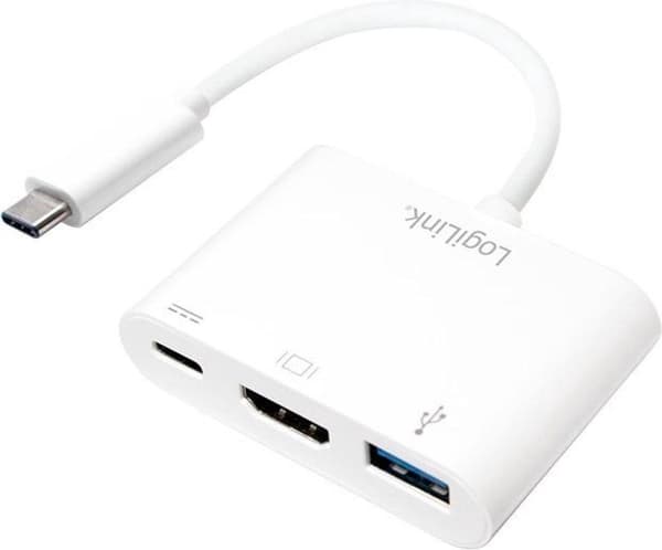LogiLink 0,14m, 2xUSB-C/HDMI+USB A 2xUSB-C HDMI, USB A Hvid kabeladapter/reducer