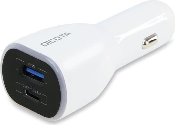 DICOTA Universal PRO - auton virtalähde - 100 wattia - 5 A - QC 3.0 - 2 lähtöliitäntäpistettä (USB Type A, USB-C) - kaapelissa: USB-C - valkoinen Valkoinen