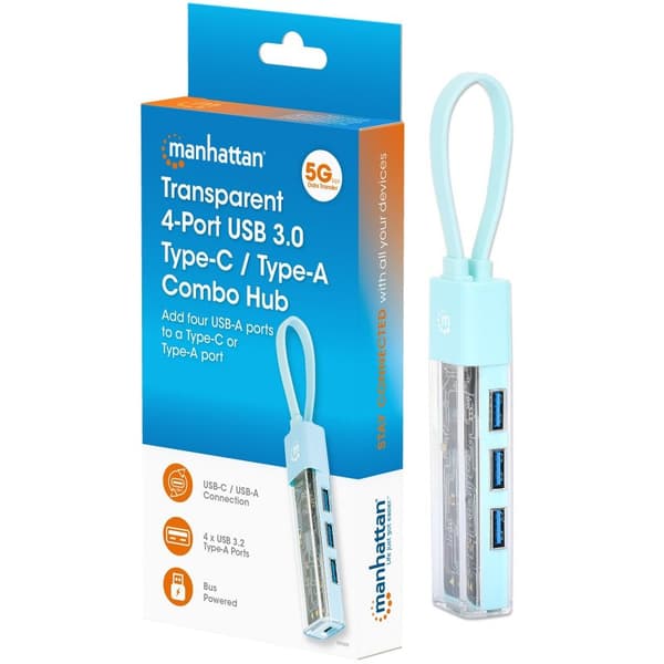USB 3.2 Gen1 Typ-C/A Hub 4x USB-A 3.0 Passiv Transparent