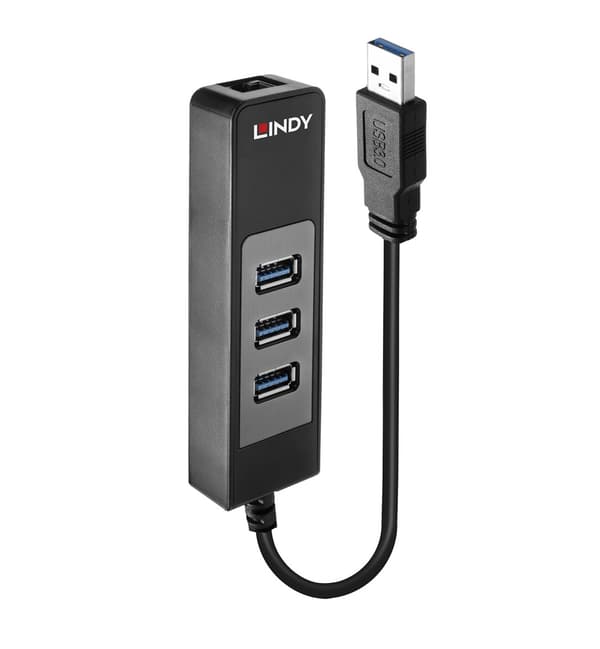 Lindy USB 3.0-hubb och Gigabit Ethernet-omvandlare