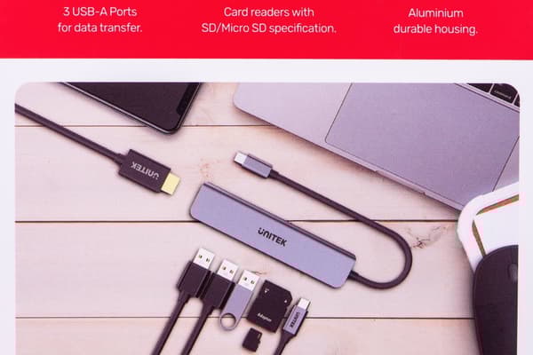 UNITEK HUB USB-C H1118A; USB-A x3, USB-C, HDMI, SD, microSD