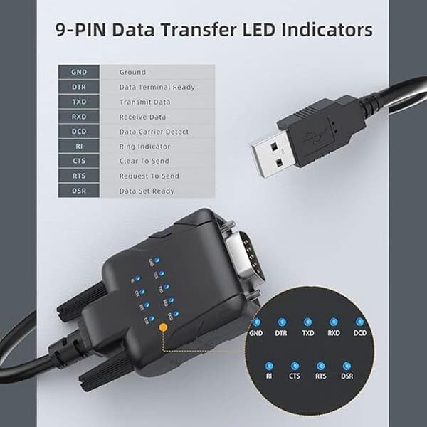 USB till seriekabel-adapter - USB232A-E-A - DB9 - 1m kabel - Kompatibel med Windows/macOS/Linux - 9 LEDar
