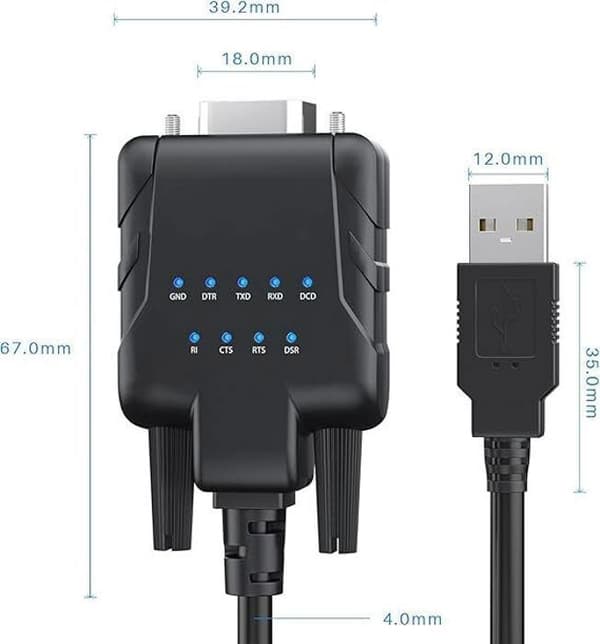 USB till seriekabel-adapter - USB232A-E-A - DB9 - 1m kabel - Kompatibel med Windows/macOS/Linux - 9 LEDar