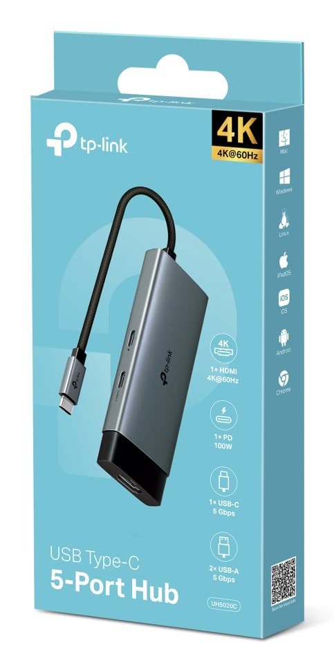 TP-Link UH5020C gränssnittshub USB Typ-C 5000 Mbit/s Grå