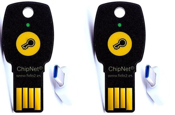 Chipnet - FIDO2 BASIC KIT2 - 2 FIDO2 grundläggande säkerhetsnycklar - USB A och C - Spanskt företag med support efter försäljning