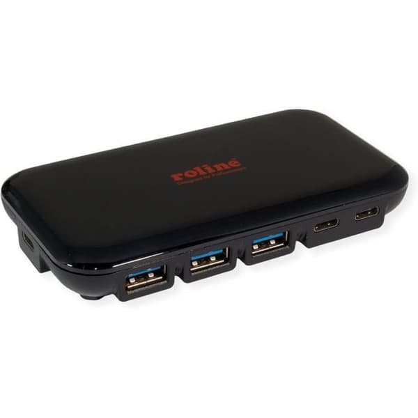 USB-hubb - ROLINE - 3X Typ C + 4X Typ A - 10 Gbit/s - Automatisk upptäckte - Svart