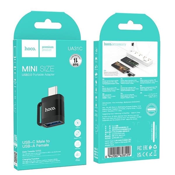 Hoco Adapter OTG USB-C Till USB-A 3A UA31C - Svart