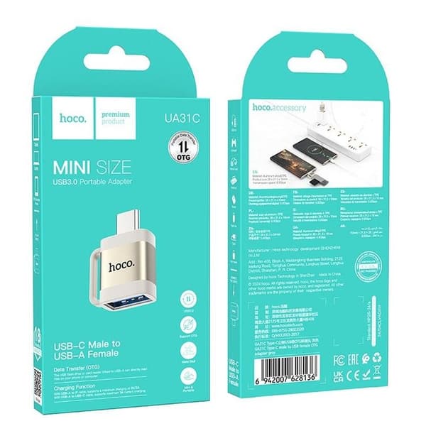 Hoco Adapter OTG USB-C Till USB-A 3A UA31C - Grå