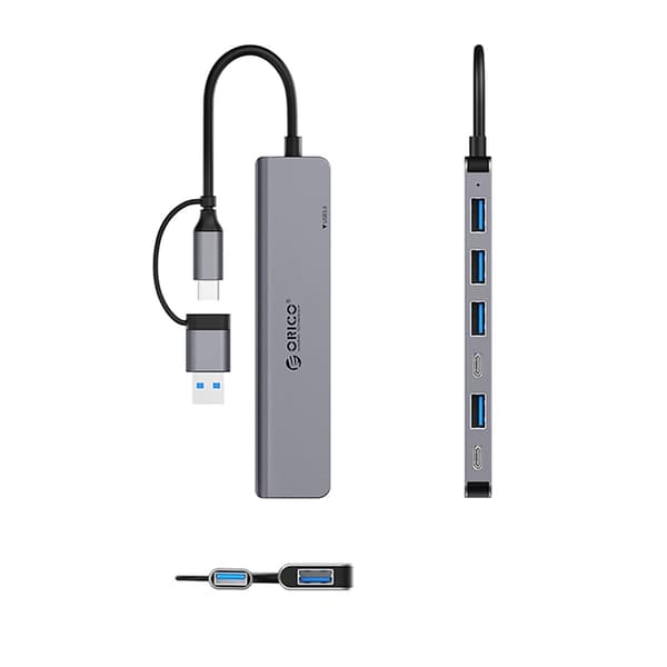 Orico Hubb 4xUSB-A 2.0 1xUSB-A 3.0 2xUSB-C 2.0 - Grå