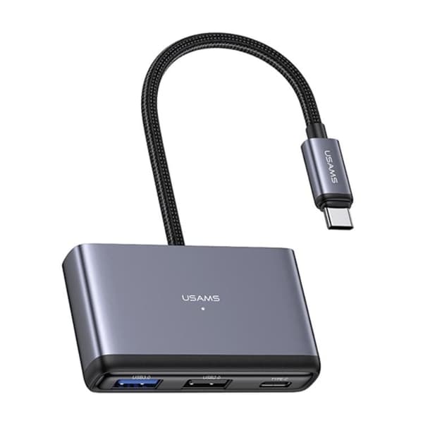 USAMS 5in1 Adapter Hubb USB-C, 2xUSB-A, TF, SD - Grå