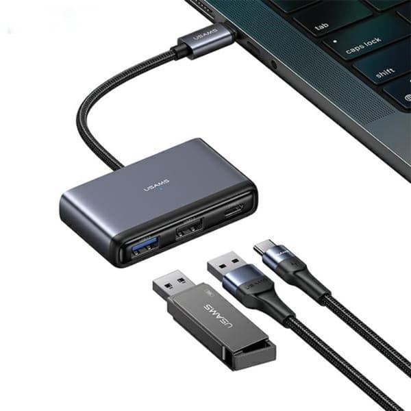 USAMS 5in1 Adapter Hubb USB-C, 2xUSB-A, TF, SD - Grå