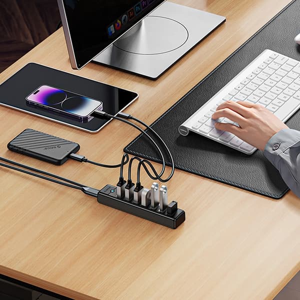 Orico Hubb 7xUSB-A 3.0 1xUSB-C 5V/3A 1m - Svart