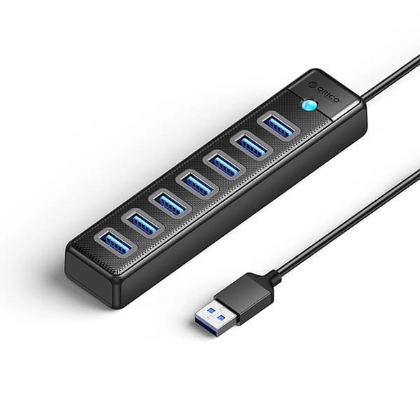 Orico Hubb 7xUSB-A 3.0 1xUSB-C 5V/3A 1m - Svart
