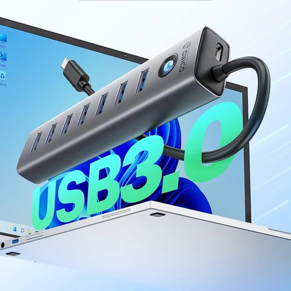 Orico Hubb 7xUSB-A 3.0 1xUSB-C 5V/3A 1m - Grå