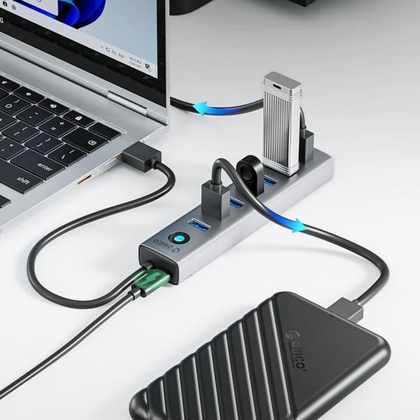 Orico Hubb 7xUSB-A 3.0 1xUSB-C 5V/3A 1m - Grå