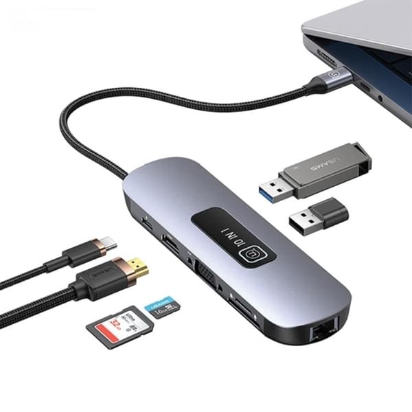 USAMS 10in1 Hubb 100W 3xUSB-A USB-C, HDMI, TF, SD, RJ45, VGA