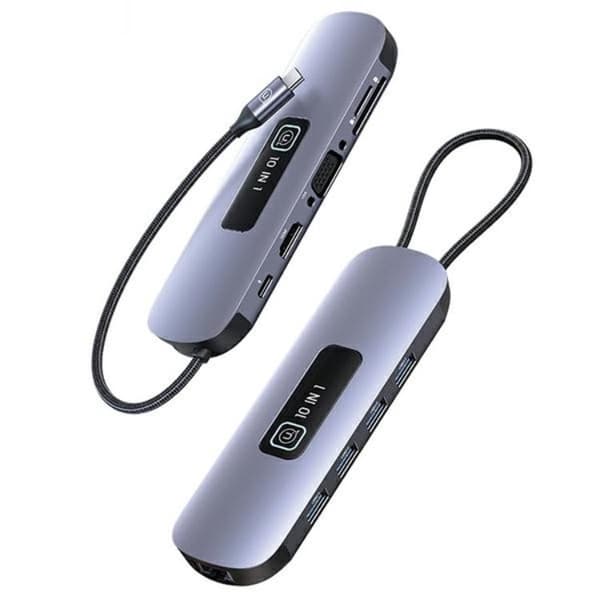 USAMS 10in1 Hubb 100W 3xUSB-A USB-C, HDMI, TF, SD, RJ45, VGA