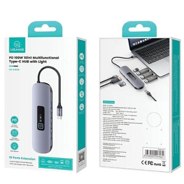 USAMS 10in1 Hubb 100W 3xUSB-A USB-C, HDMI, TF, SD, RJ45, VGA