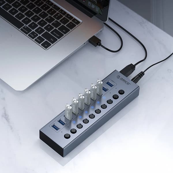 Orico Hubb 10xUSB-A 3.0 med Strömbrytare - Grå
