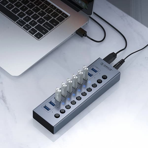 Orico Hubb 16xUSB-A 3.0 med Strömbrytare - Grå