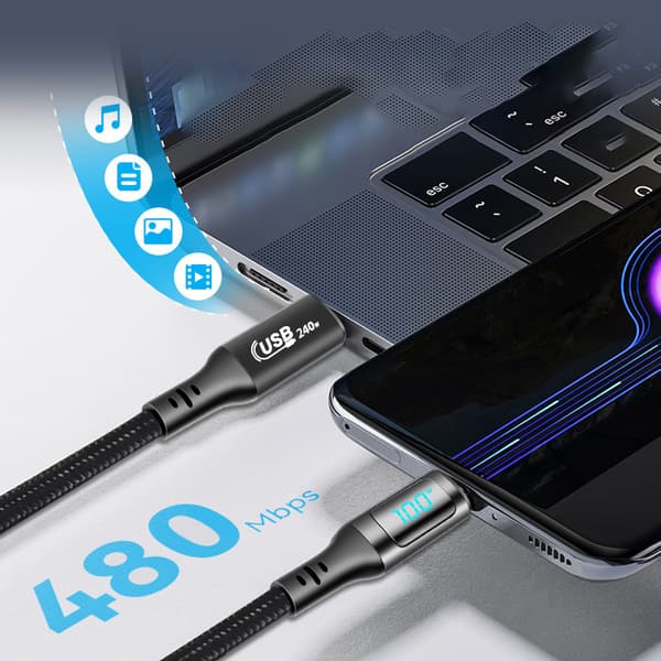 INF USB-C till USB-C-kabel: 240W, 480 Mbps dataöverföring 1.5m