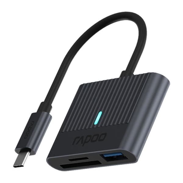 USB-C kortläsare - RAPOO - Grå - Aluminiumhölje - Kompakt och lätt - Plug and play