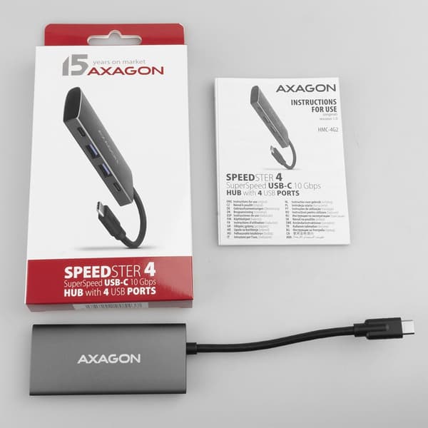 Axagon HMC-4G2 interface-hub USB 3.2 Gen 2 (3.1 Gen 2) Type-C 10000 Mbit/s Grå
