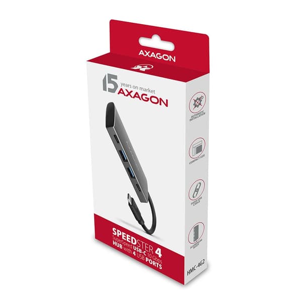 Axagon HMC-4G2 interface-hub USB 3.2 Gen 2 (3.1 Gen 2) Type-C 10000 Mbit/s Grå