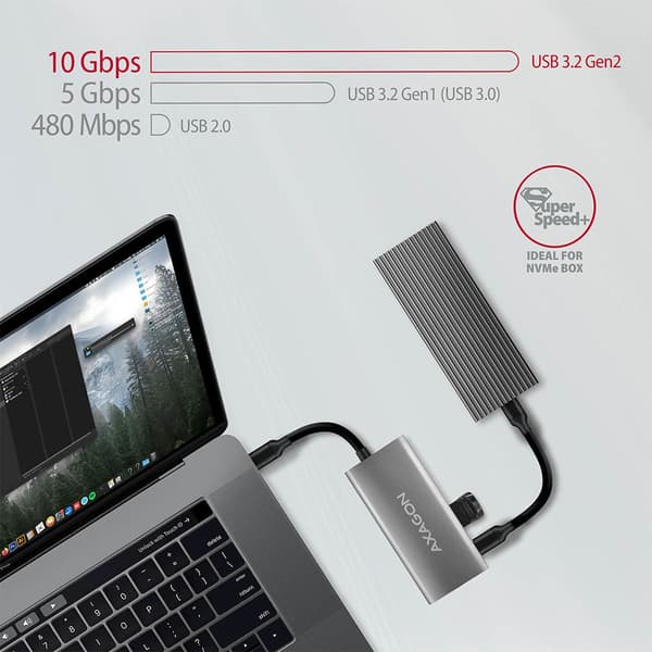 Axagon HMC-4G2 interface-hub USB 3.2 Gen 2 (3.1 Gen 2) Type-C 10000 Mbit/s Grå