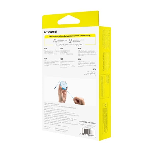 Baseus Free2Pull udvideligt USB C til iP Lightning hurtigopladerkabel 1 m 20 W Blå