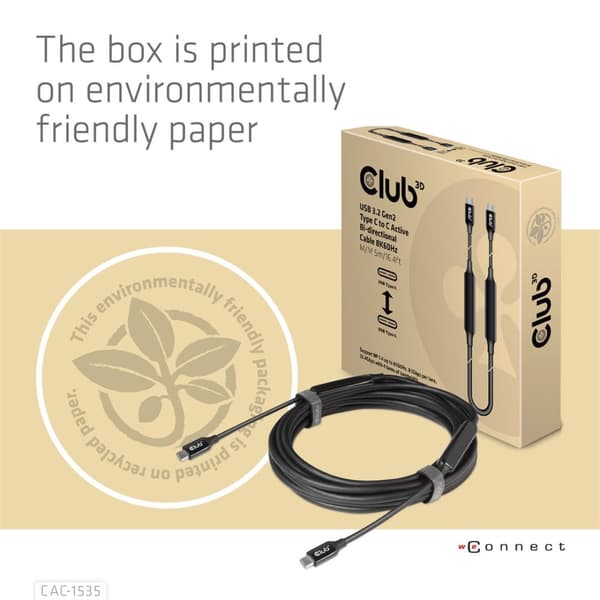 CLUB3D USB 3.2 Gen2 Type-C - C aktiivinen kaksisuuntainen kaapeli 8K60Hz M/M 5m / 16.4ft