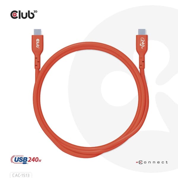CLUB3D USB2 Typ-C Dubbelriktad USB-IF-certifierad datakabel 480Mb, PD 240W (48V/5A) EPR M/M 3m / 9,84 ft