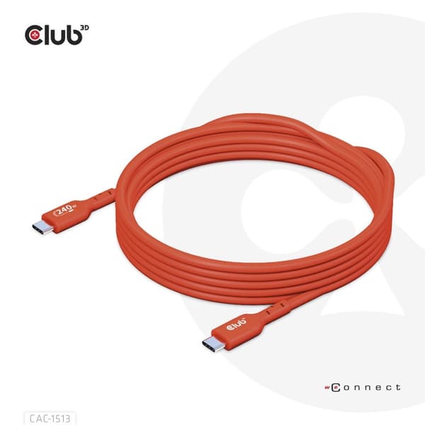 CLUB3D USB2 Typ-C Dubbelriktad USB-IF-certifierad datakabel 480Mb, PD 240W (48V/5A) EPR M/M 3m / 9,84 ft