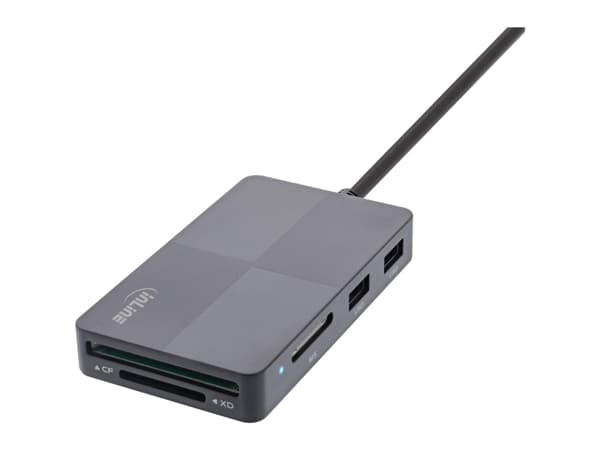 InLine 66772F, CF, Memory Stick (MS), MicroSD (TransFlash), SD, xD, Grå, USB, 0,3 m, MacOS, Android