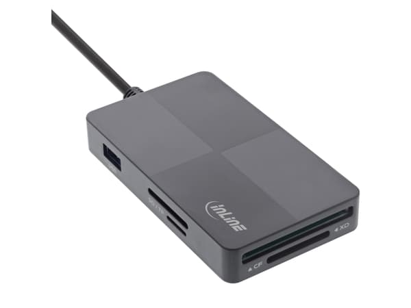 InLine 66772F, CF, Memory Stick (MS), MicroSD (TransFlash), SD, xD, Grå, USB, 0,3 m, MacOS, Android