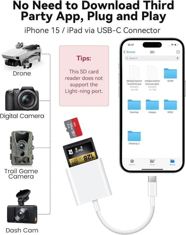 Typ-C Kortläsare för SD & MicroSD – Kompatibel med iPhone, Mac & Android