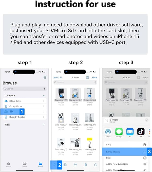 Typ-C Kortläsare för SD & MicroSD – Kompatibel med iPhone, Mac & Android