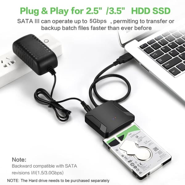 Lollanda SATA til USB 3.0 harddiskadapter – kompatibel med 2,5"/3,5" HDD/SSD, understøttelse af UASP-protokoller