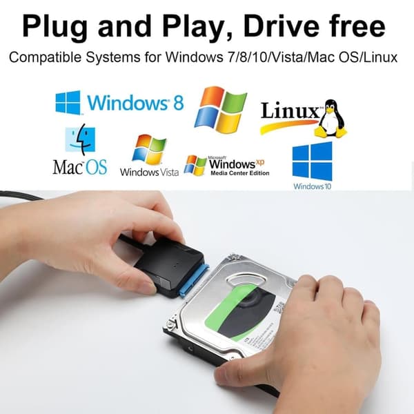 Lollanda SATA til USB 3.0 harddiskadapter – kompatibel med 2,5"/3,5" HDD/SSD, understøttelse af UASP-protokoller