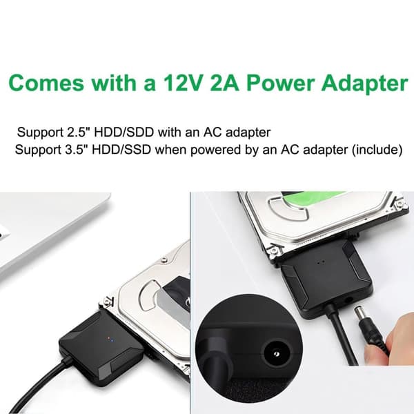 Lollanda SATA til USB 3.0 harddiskadapter – kompatibel med 2,5"/3,5" HDD/SSD, understøttelse af UASP-protokoller
