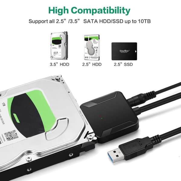 Lollanda SATA til USB 3.0 harddiskadapter – kompatibel med 2,5"/3,5" HDD/SSD, understøttelse af UASP-protokoller