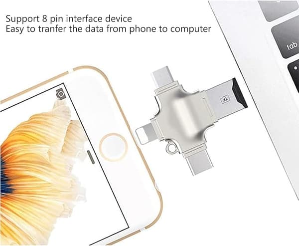 4-in-1 SD-kortinlukijan USB-sovitin – Lightning/USB-C/USB-A/Micro-USB-TF/SD-kortti iPhonelle, Androidille, PC:lle, Macille