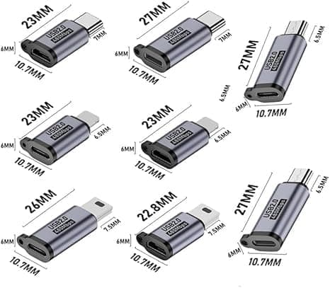 OBOSOE 5-pak USB-adaptersæt – Type-C og Micro til Lightning, Mini og Type-C – Kompatibel med Android/iOS-enheder