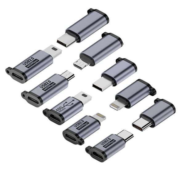 OBOSOE 5-pak USB-adaptersæt – Type-C og Micro til Lightning, Mini og Type-C – Kompatibel med Android/iOS-enheder