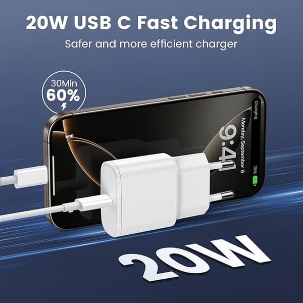 2-Pack - Laddare för iPhone Adapter+Kabel 20W USB-C Snabbladdare