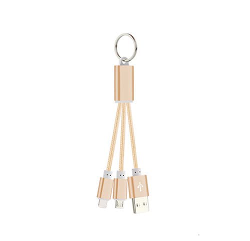 Nyckelringskabel 2-i-1 med micro-USB samt Lightning Guld