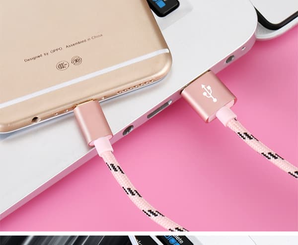 Nylon Tiger Stripes Micro-USB 3m Rosa guld