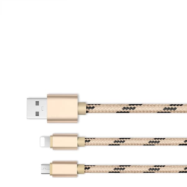 Tiger flätad Nylon micro+Lightningkabel