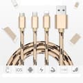 Miniatyrbild 6 av 10: Tigerflätad nylonkabel micro-USB+Lightning+USB-C - Tre färger