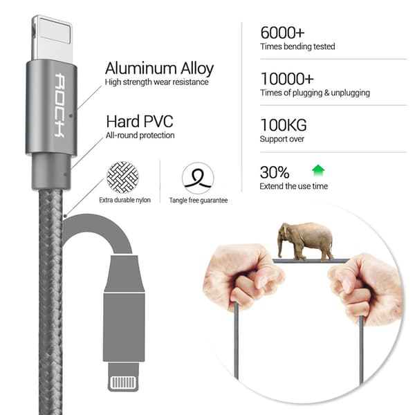 ROCK Metal Charge & Sync Lightning Cable 1m